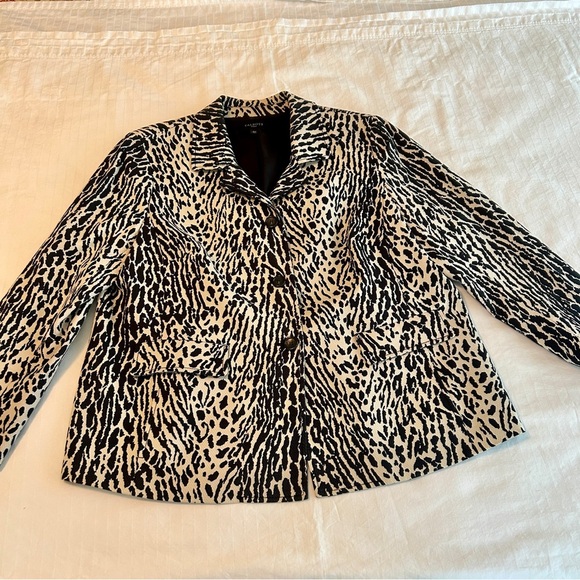 Talbots Blazer Leopard Animal Print Cream Black Jacket Stretch Plus size 16W - Picture 12 of 16